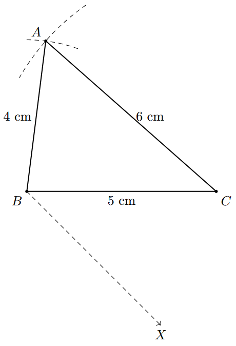Step 2: A ray BX is drawn from vertex B.